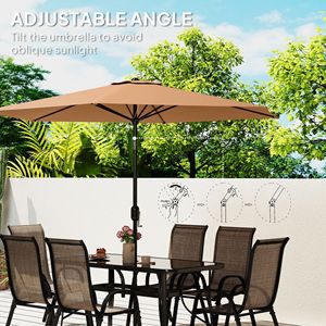 Set di Mobili da Esterno in Marrone Chiaro a 8 Pezzi con Ombrellone da 2,7 m, Tavolo e Sedie da Pranzo per Ospedali e Impianti Sportivi - Product Image 5