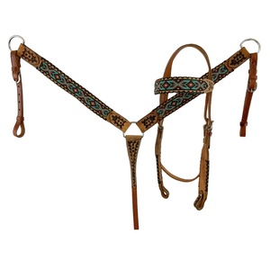 Exclusive100 % cuero genuino Western Headstall & Breast Collar Set con Bead Work fabricante al por mayor proveedor - Product Image 2