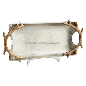 Plateau décoratif en aluminium personnalisé en gros pour hôtels et restaurants Plateau décoratif en métal de luxe fait main fini en nickel - Product Image 4
