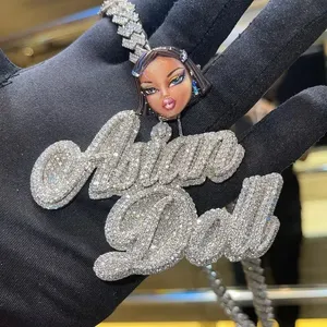 Colgante Personalizado de Moissanita con Incrustaciones de Diamantes, Plata 925, Letra del Nombre, Corte Brillante Redondo, Joyería Hip Hop - Product Image 3