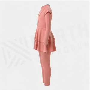 Ensemble de yoga rose 2 pièces, col roulé, manches longues, volants, taille haute, vêtements de sport sans couture - Product Image 3