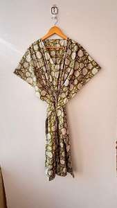 Vestido caftán de algodón floral hecho a mano, vestido maxi con estampado animal, talla grande - Product Image 2