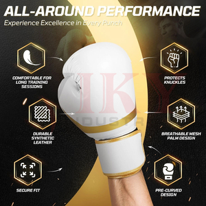 Guantes de Boxeo de Cuero PU con Protección de Espuma Multicapa, Fabricación Directa de Fábrica OEM ODM, Calidad Premium, Logotipo Personalizado, Detalles en Blanco y Dorado - Product Image 5