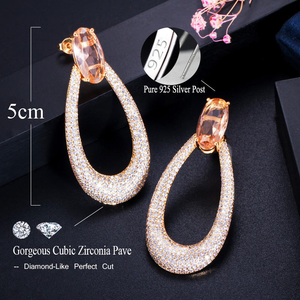 Pendientes de Lujo con Moissanita Color Durazno, Chapados en Oro Rosa sobre Plata 925, Diseño de Lágrima, Joyería Nupcial - Product Image 6