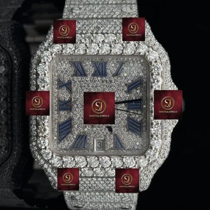 Reloj de Diamantes Cuadrado de Lujo ShreejI Jewels, Unisex, Analógico, Mecánico, con Fecha Automática, Correa de Acero Inoxidable de 31 mm, Gemas, Cierre Plegable - Product Image 1