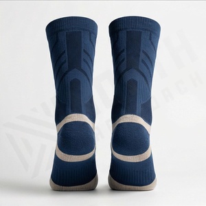 Crew Socks Geometric Pattern Navy Blue Breathable Polyester Spandex Basketball Athletic Socks for Adults Spring Season - Product Image 2