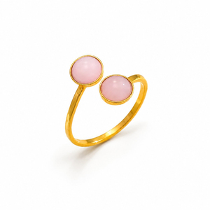 Wholesale <b>Gold</b> Plated Brass Pink <b>Opal</b> Cabochon <b>Ring</b> Minimalist Adjustable Fashion Jewelry OEM Custom Design - Product Image 1