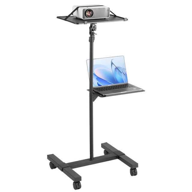 Adjustable Height Projector Floor Stand Dual Tray 88 Lbs Max Load Capacity Office Stage Black