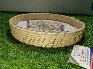 Haosen Plateau Alimentaire Rotin Osier Plateau de Service Affichage Coquillage Incrustation Bois Nacre Décoratif - Product Image 3