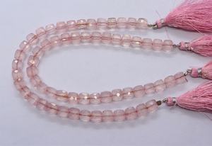Perles de pierres précieuses en quartz rose naturel facettées en forme de cube AAA, 6-7 mm, perles en quartz rose en forme de cube 3D, 8 pouces, perles en quartz rose naturel en vrac - Product Image 5