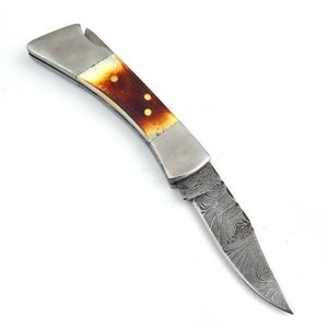Navajas Plegables de Acero de Damasco Hechas a Mano con Mango de Hueso Natural, Herramientas de Corte Personalizadas para Acampar y Cazar al Aire Libre - Product Image 1