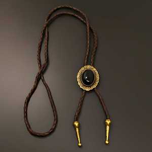 Black Heritage Bolo Tie 1.5 Inch Stainless Steel Pendant with Adjustable Brown Leather Rope for Men & Boys - Product Image 4
