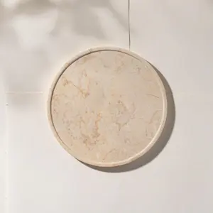 Plateau de service rond en marbre beige, fait main, moderne, résistant au feu, décoratif pour la cuisine, le salon, la villa, revêtement mural - Product Image 1