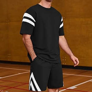 Conjuntos Cortos para Hombre, Conjuntos de 2 Piezas, Traje Deportivo de Verano, Camisetas y Pantalones a Rayas, Conjunto Deportivo de Manga Corta, Informal y Ligero - Product Image 2