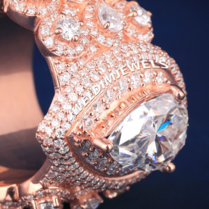 Anillo de hip hop RTS Ice Out personalizado, estilo robusto, oro rosa, forma de pera con diamantes redondos, claridad D VVS, probado con el probador de diamantes. - Product Image 6