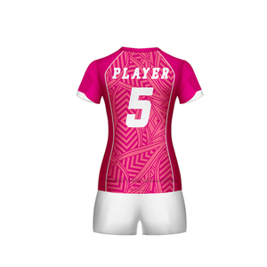 Men <b>Volleyball</b> Jersey <b>Set</b> Customized Team Name Pink Geometric Print Sublimated Moisture Wicking Fitted Short Sleeve Elastic - Product Image 3