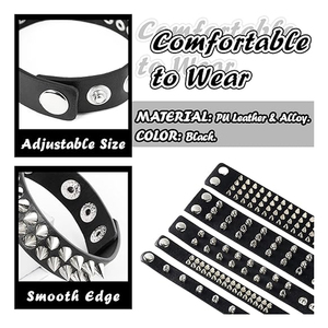 Wholesale Multi-Style Black Stainless Steel Unisex <b>Bracelet</b> Pack New Trendy Customized Studded Wristband <b>Set</b> Adjustable Snap - Product Image 3