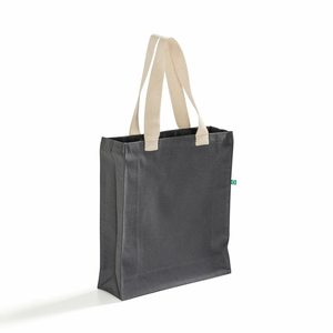 Bolsa de Compras de Lona Reciclada Color Carbón, con Fuelle, Parte Superior Abierta, Personalizable con Logotipo, Venta al por Mayor, Promocional, para Supermercado - Product Image 3