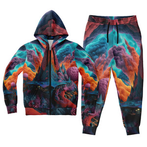 Men's Custom Sublimation Print Winter 2-Piece Hooded Heavyweight Streetwear <b>Tracksuit</b> Full Sleeve T-Shirts Elastic Waist - Product Image 3