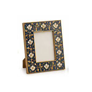 Vertical Wooden <b>Photo</b> <b>Frame</b> with Mother of Pearl Inlay and <b>Gold</b> Leaf Design Elegant Tabletop Picture Holder - Product Image 5