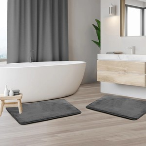 Gray Microfiber Bath <b>Mats</b> Rectangle Non-Slip Rubber Backing 2 Pieces Home Use - Product Image 2