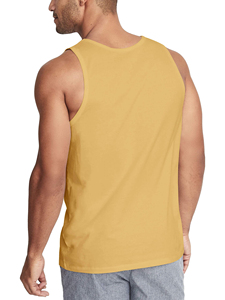 Débardeur en tricot perlé 100 % coton respirant à col mandarin de couleur unie pour homme, style décontracté, jaune moutarde - Product Image 2
