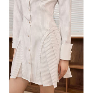 Vestido de Mujer al por Mayor, Estilo Casual y de Oficina, KV58, Lavable, Cuello Camisero, Mini, Nuevo, Vietnam IRIS, Vestido Camisero a Rayas para Mujer - Product Image 4