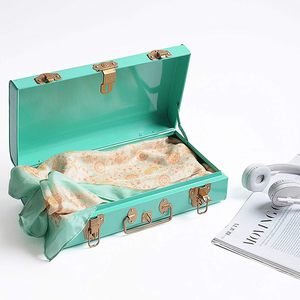 Vintage Style <b>Rectangle</b> Metal Long Trunk Box Decorative Storage Box Gold Accents Lockable Treasure Chest Jewelry Box Stackable - Product Image 3