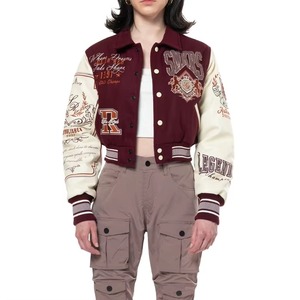Veste en cuir brodée de style universitaire pour femmes, avec patch en chenille, service d'échantillons OEM/ODM disponible, collection premium - Product Image 5