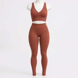 Conjunto de Sujetador Deportivo Acanalado con Cuello en V para Mujer, Ropa de Yoga y Gimnasio sin Costuras, Etiqueta Privada Personalizada OEM - Product Image 1