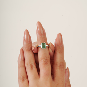 Classy High Quality 925 Sterling <b>Silver</b> Octagon Cut Natural <b>Emerald</b> Single Stone <b>Ring</b> For Women's Daily Wear Jewelry - Product Image 4
