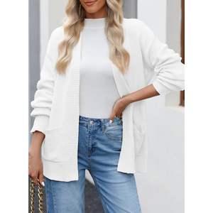 2025 femmes à la mode coupe ample 2024 automne ouvert devant à carreaux Cardigan à manches longues gros tricot chandails vêtements d'extérieur - Product Image 3