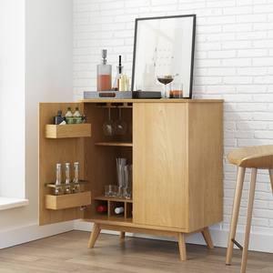 Modern Solid Oak Freestanding <b>Bar</b> Cabinet with 4-Compartment Wine Storage and Drawer Organizer for Home Lounge - Product Image 1