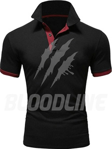Polo à manches courtes noir pour homme avec imprimé griffe grise et bordure rouge, décontracté, en polyester tricoté respirant, coupe classique - Product Image 6
