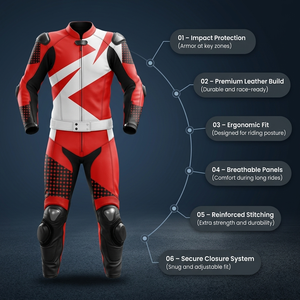 <b>Motorcycle</b> Leather Racing Riding Suit CE Approved Windproof Waterproof Breathable Double Stitching Unisex Cowhide Leather <b>Summer</b> - Product Image 4