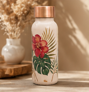 Bouteille d'eau en cuivre pur de qualité supérieure avec imprimé floral artistique – Vaisselle réutilisable et écologique - Product Image 3