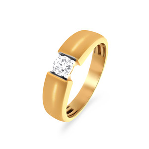 Anillo Solitario para Hombre Solo Gleam, Oro Amarillo de 18K, Diamante Solitario de Corte Brillante Redondo, Anillo de Banda Ancha para Mujer, Moderno con Fijación por Tensión - Product Image 1
