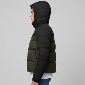 Customized Men's Green Black Puffer Jacket Hooded Zipper Closure Flame Logo Windproof <b>Thick</b> <b>Winter</b> <b>Coat</b> Casual Style Regular Fit - Product Image 6