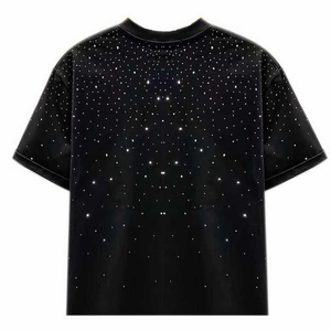 Men's High Quality 100% Cotton Acid Wash Rhinestone Front Logo Breathable Quick Dry Casual Short Sleeve T-Shirts Rhinestone - Product Image 2