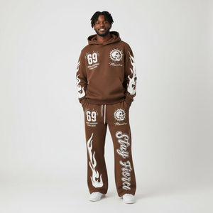 Ensemble de survêtement unisexe en gros OEM, sweat à capuche personnalisé avec logo et pantalon de survêtement évasé, idéal pour la gym et la course à pied - Product Image 5