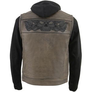 Chaleco de cuero genuino personalizado para hombre, con diseño de calavera en relieve, para motociclistas, con cremallera, para montar en moto. - Product Image 4