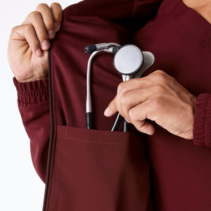 Ensemble de blouses médicales pour hommes, couleur bordeaux, en coton tricoté et polyester, veste à fermeture éclair intégrale avec porte-stéthoscope, uniformes d'hôpital - Product Image 5