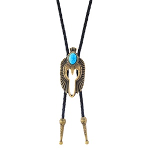 Boutons de manchette raffinés, pinces à cravate, pendentif Bolo Faucon Turquoise 2,4 pouces en acier inoxydable pur, cordon en cuir noir réglable pour hommes et garçons - Product Image 3