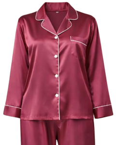 Ensemble de pyjama pour femme en satin rose champagne personnalisé, manches longues, boutonné, style soie, vêtements de nuit, ensemble de salon deux pièces - Product Image 2