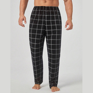 New Stylish Lightweight Breathable Eco-friendly Casual Men's Sleepwear <b>Trousers</b> Full Length Loose Fit Plaid Design Canvas - Product Image 1