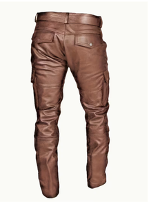 Pantalon de moto pour homme Spezia International en PU marron, taille haute, plusieurs poches, coupe droite, vêtements d'hiver, PU de qualité supérieure - Product Image 2