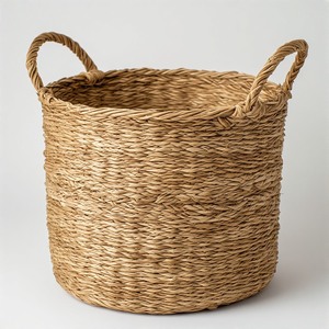Rustic Classic Pattern Durable Multifunctional Seagrass <b>Basket</b> for Kitchen <b>Bathroom</b> Living Room with Warm Natural Texture - Product Image 5