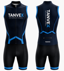 Ensemble de maillot de cyclisme TANVEX pour homme, respirant, en spandex et polyester, avec poches, imprimé par sublimation bleu et blanc - Product Image 2