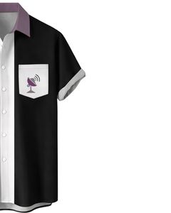 Camisa de Manga Corta con Botones y Estampado Gráfico en Bloques de Color Morado y Negro, Informal, de Verano, para Hombre, Fabricante OEM, Suministro al por Mayor - Product Image 4