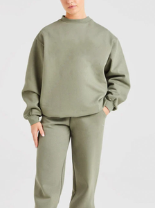 Sweat-shirt à col rond surdimensionné, couleur unie, en molleton, unisexe, décontracté, pour l'automne, vert, manches longues, coupe classique - Product Image 4